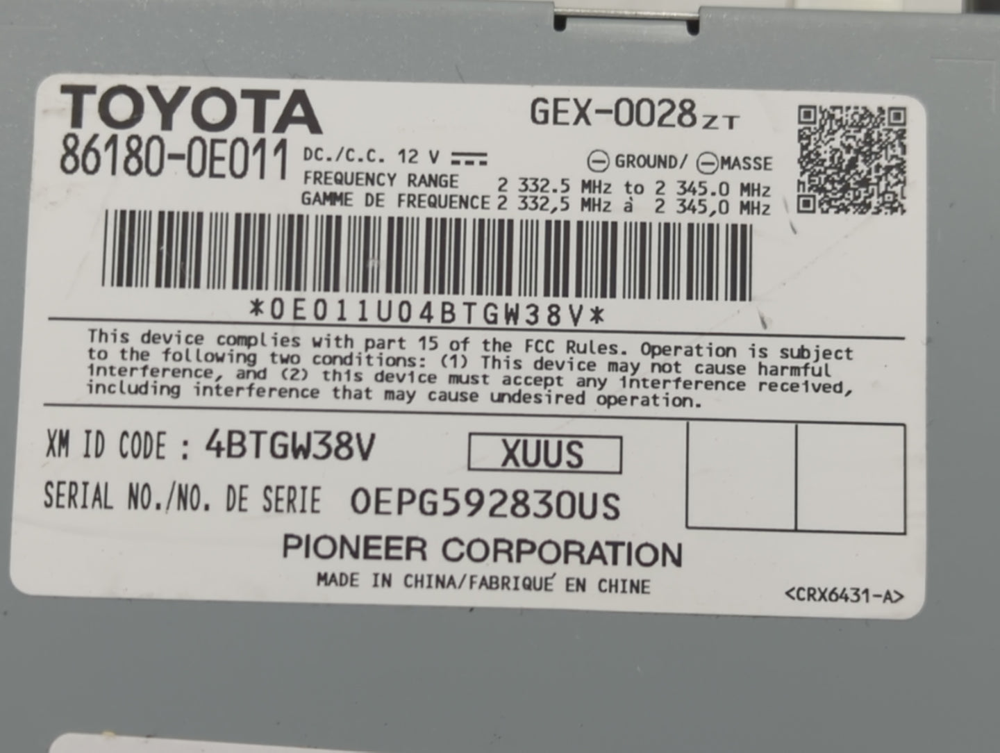2014-2019 Toyota Highlander Tuner Satellite Receiver 1469104 - Oemusedautoparts1.com