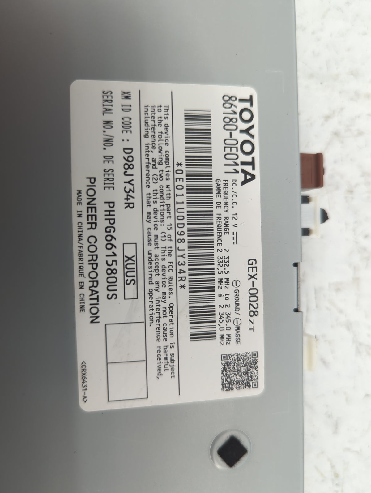 2014-2019 Toyota Highlander Tuner Satellite Receiver 1517957 - Oemusedautoparts1.com