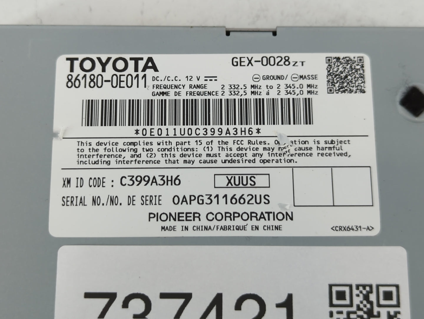 2014-2019 Toyota Highlander Radio AM FM Cd Player Receiver Replacement P/N:86180-0E011 Fits OEM Used Auto Parts - Oemusedaut