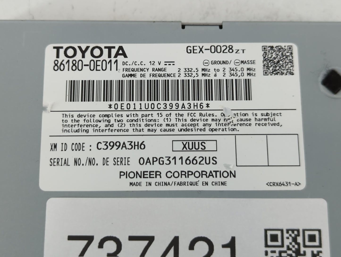 2014-2019 Toyota Highlander Radio AM FM Cd Player Receiver Replacement P/N:86180-0E011 Fits OEM Used Auto Parts - Oemusedaut