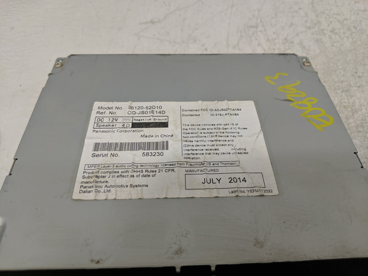 2012-2014 Toyota Prius Radio AM FM Cd Player Receiver Replacement P/N:86120-52D10 Fits Fits 2012 2013 2014 OEM Used Auto Par