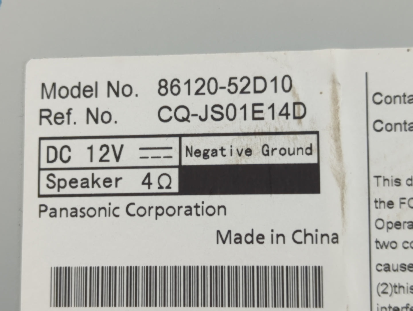 2012-2014 Toyota Prius Radio AM FM Cd Player Receiver Replacement P/N:86120-52D10 Fits Fits 2012 2013 2014 OEM Used Auto Par