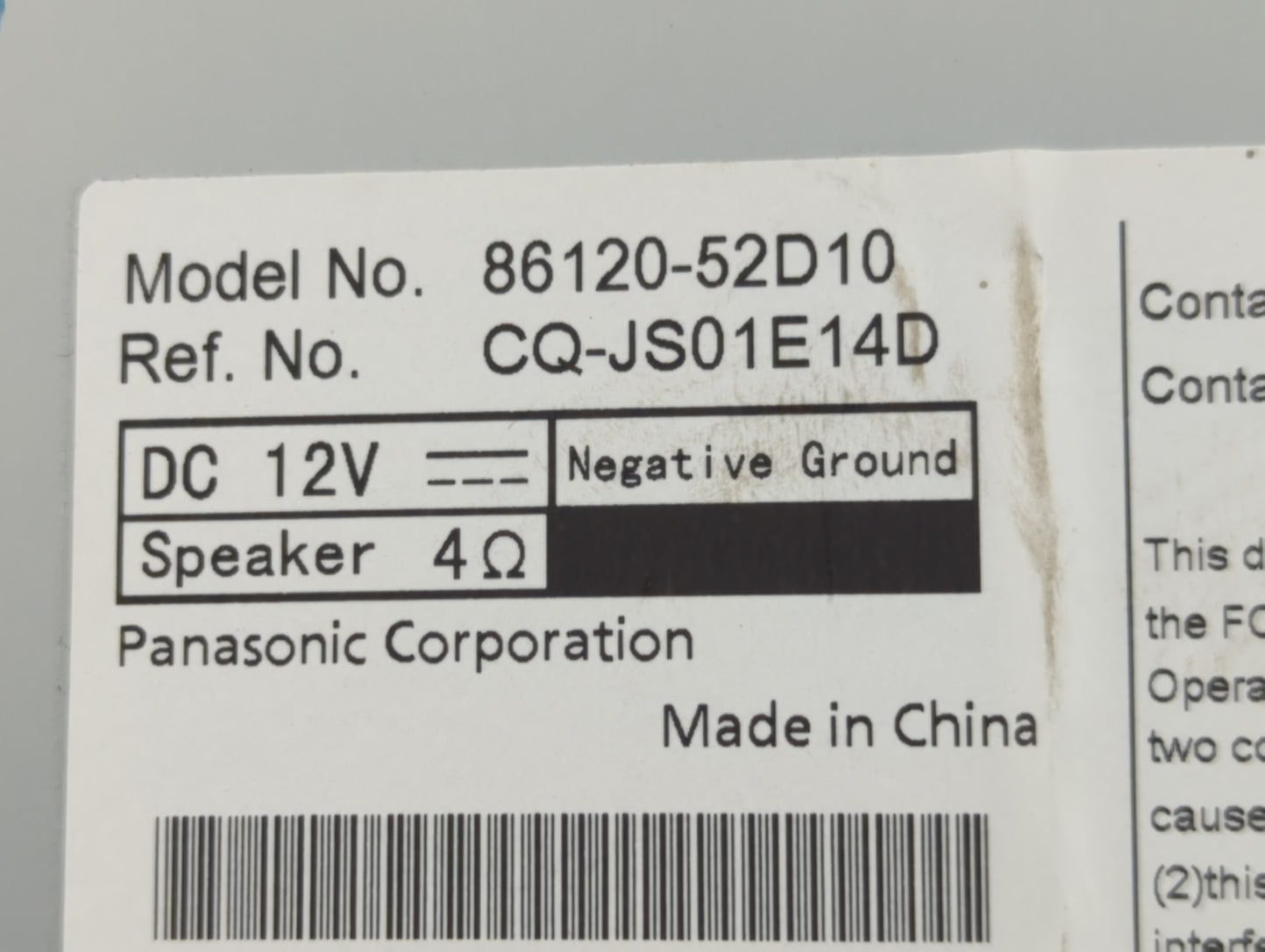 2012-2014 Toyota Prius Radio AM FM Cd Player Receiver Replacement P/N:86120-52D10 Fits Fits 2012 2013 2014 OEM Used Auto Par