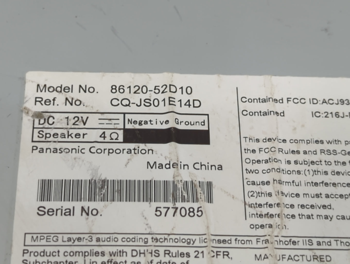 2012-2014 Toyota Prius Radio AM FM Cd Player Receiver Replacement P/N:86120-52D10 Fits Fits 2012 2013 2014 OEM Used Auto Par