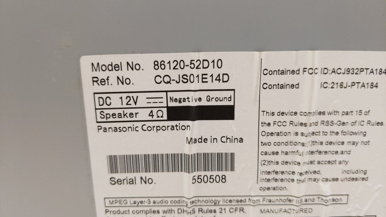 2012-2014 Toyota Prius C Am Fm Cd Player Radio Receiver - Oemusedautoparts1.com