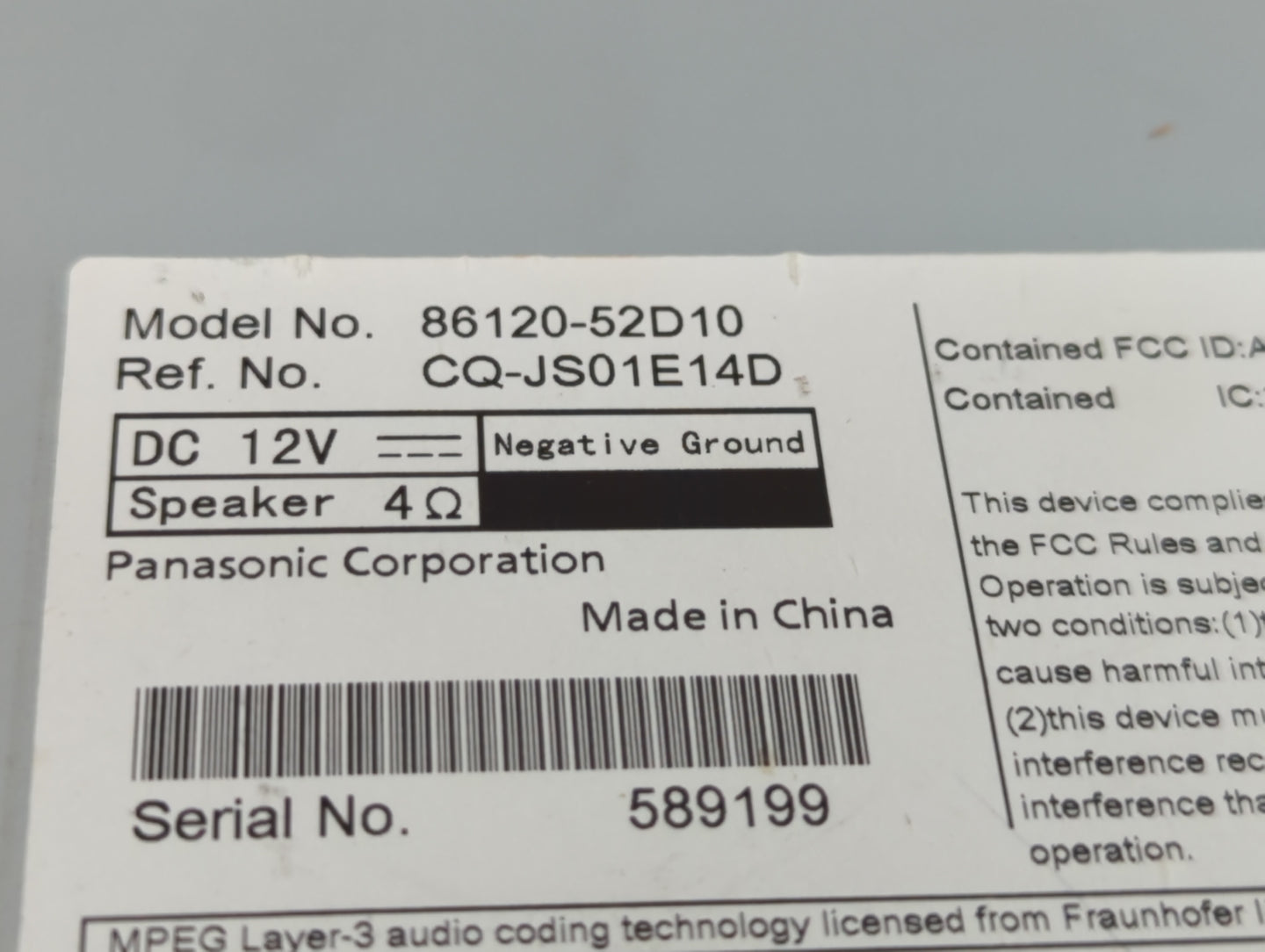 2012-2014 Toyota Prius C Am Fm Cd Player Radio Receiver - Oemusedautoparts1.com