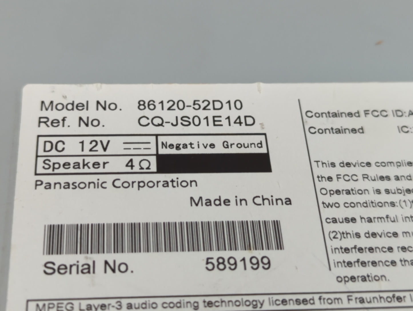 2012-2014 Toyota Prius C Am Fm Cd Player Radio Receiver - Oemusedautoparts1.com