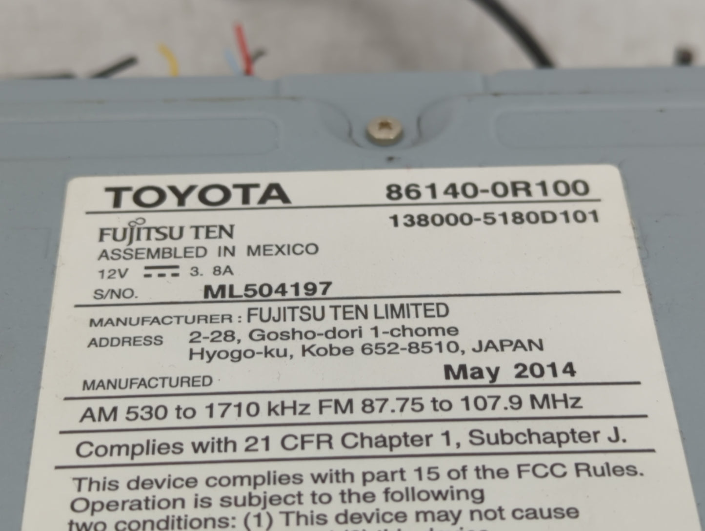 2014-2015 Toyota Rav4 Radio AM FM Cd Player Receiver Replacement P/N:86140-0R100 Fits Fits 2014 2015 OEM Used Auto Parts - O