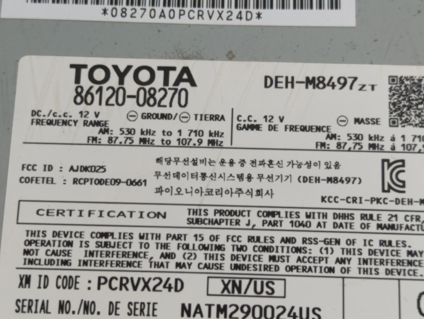 2011-2014 Toyota Sienna Radio AM FM Cd Player Receiver Replacement P/N:86120-08270 Fits Fits 2011 2012 2013 2014 OEM Used Au