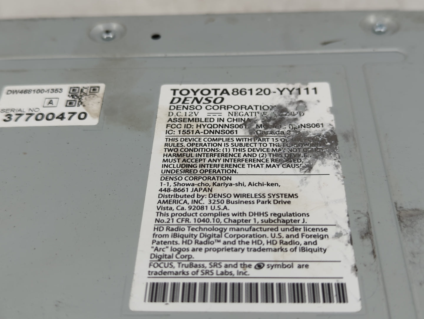 2013-2014 Toyota Sienna Radio AM FM Cd Player Receiver Replacement P/N:86120-YY111 Fits Fits 2013 2014 OEM Used Auto Parts -