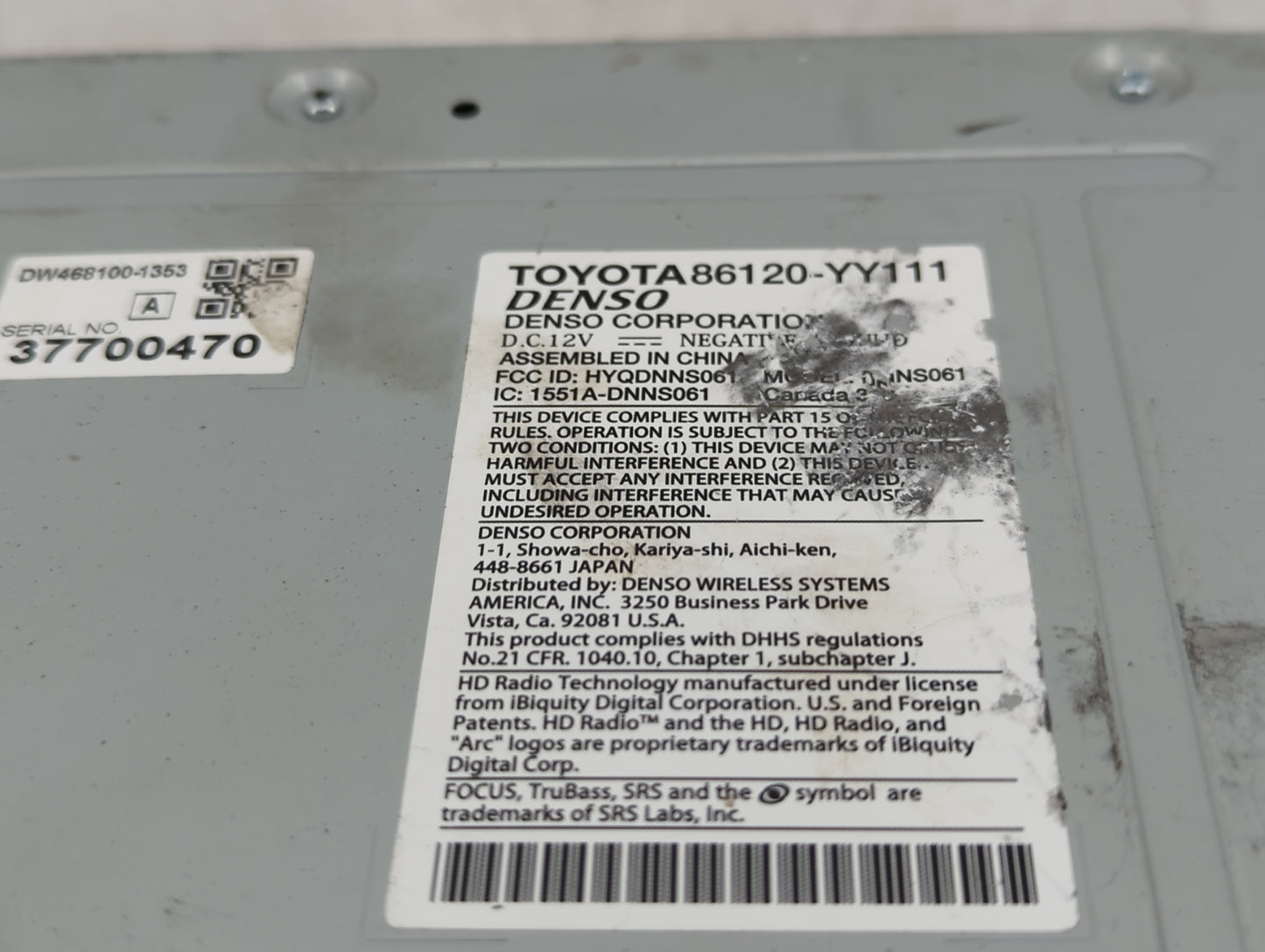 2013-2014 Toyota Sienna Radio AM FM Cd Player Receiver Replacement P/N:86120-YY111 Fits Fits 2013 2014 OEM Used Auto Parts -