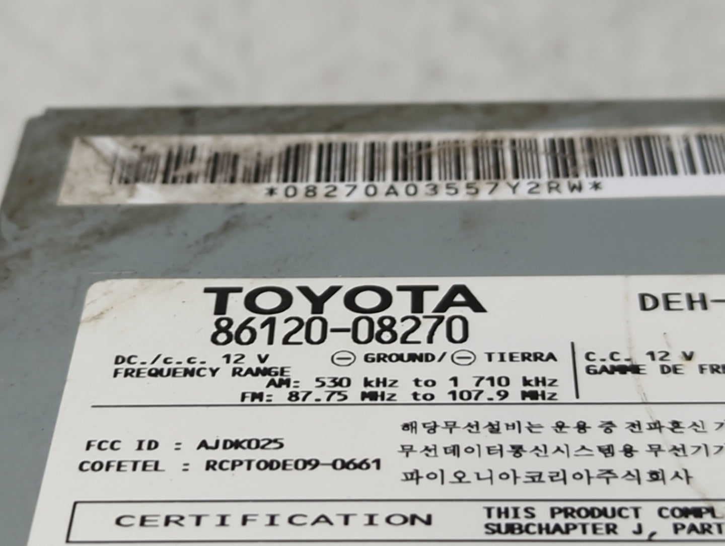 2011-2014 Toyota Sienna Radio AM FM Cd Player Receiver Replacement P/N:86120-08270 Fits Fits 2011 2012 2013 2014 OEM Used Au