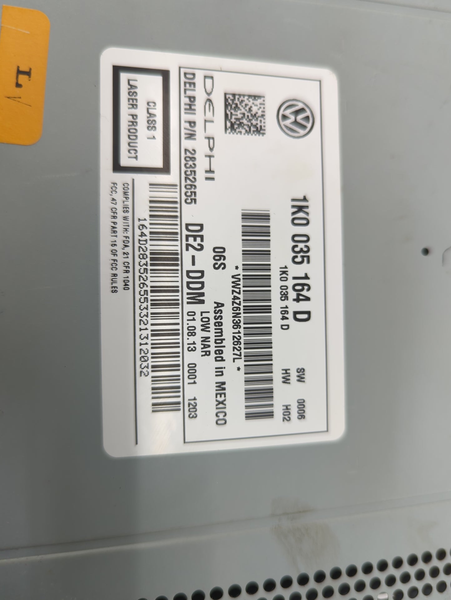2012-2015 Volkswagen Beetle Radio AM FM Cd Player Receiver Replacement P/N:1K0035164D 28352655 Fits OEM Used Auto Parts - Oe