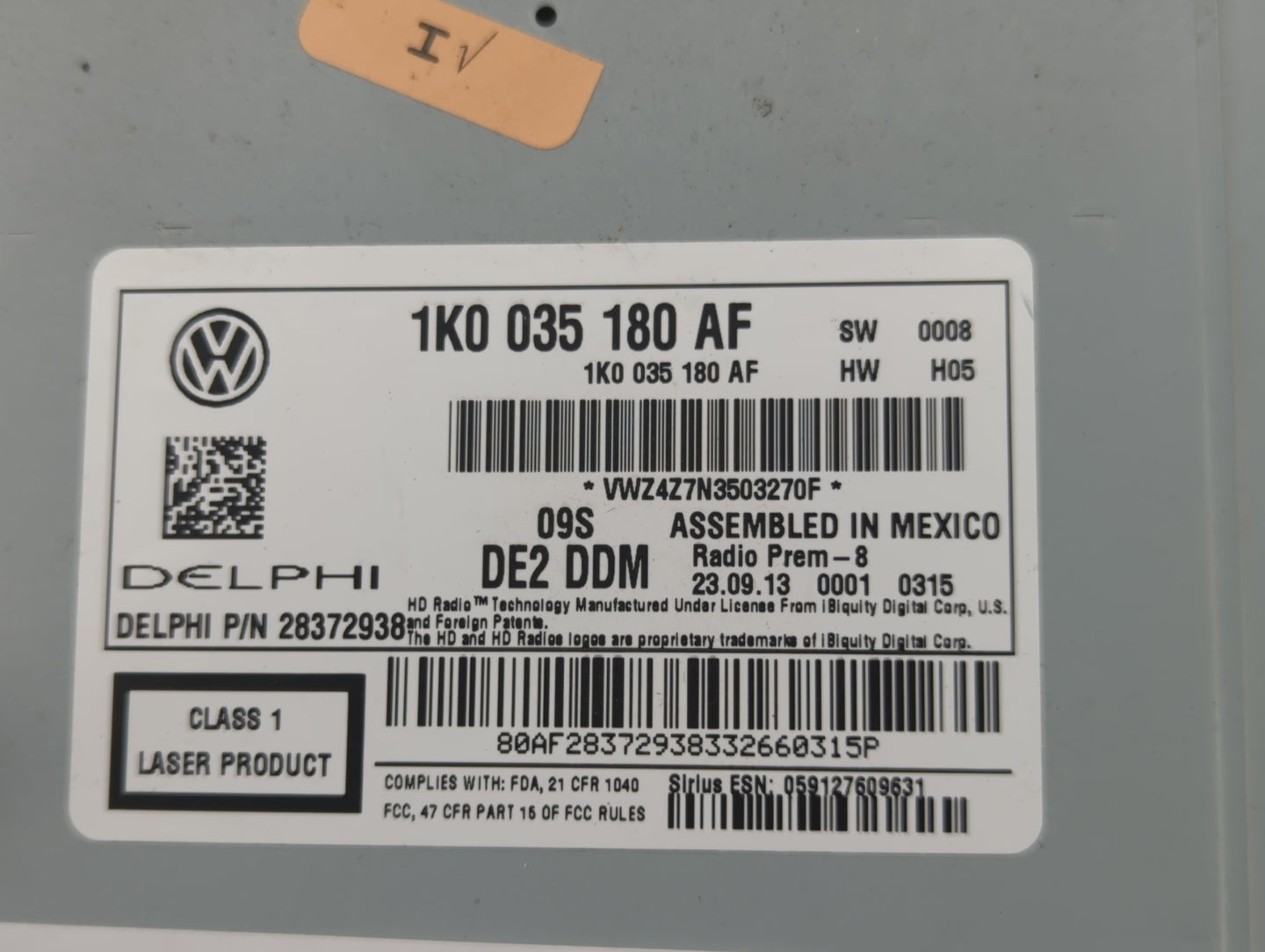 2010-2017 Volkswagen Jetta Radio AM FM Cd Player Receiver Replacement P/N:1K0 035 180 AF Fits OEM Used Auto Parts - Oemuseda