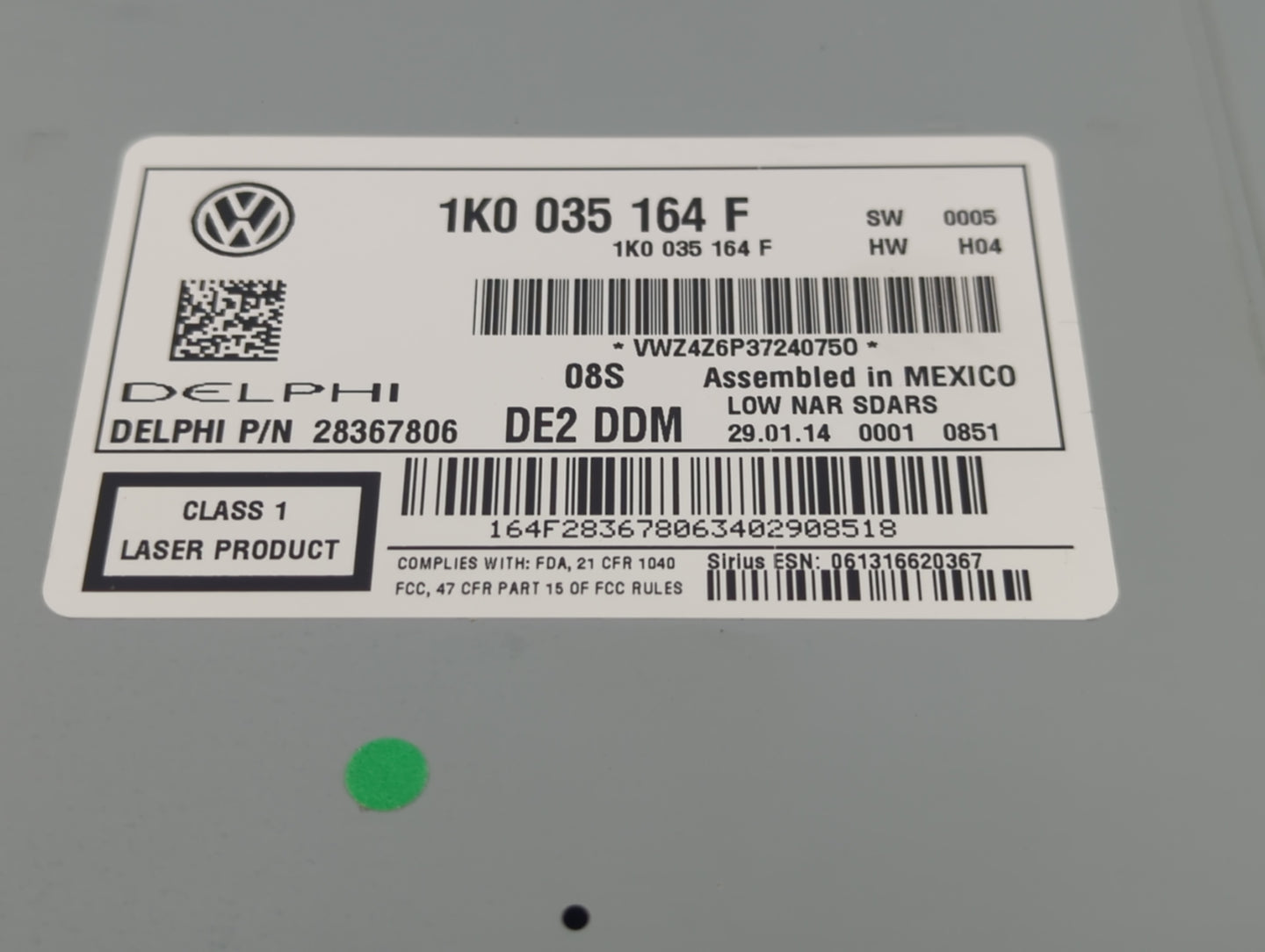 2014 Volkswagen Jetta Radio AM FM Cd Player Receiver Replacement P/N:1K0 035 164 F Fits Fits 2013 2015 OEM Used Auto Parts -