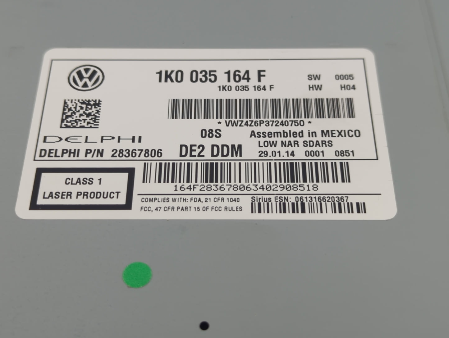 2014 Volkswagen Jetta Radio AM FM Cd Player Receiver Replacement P/N:1K0 035 164 F Fits Fits 2013 2015 OEM Used Auto Parts -