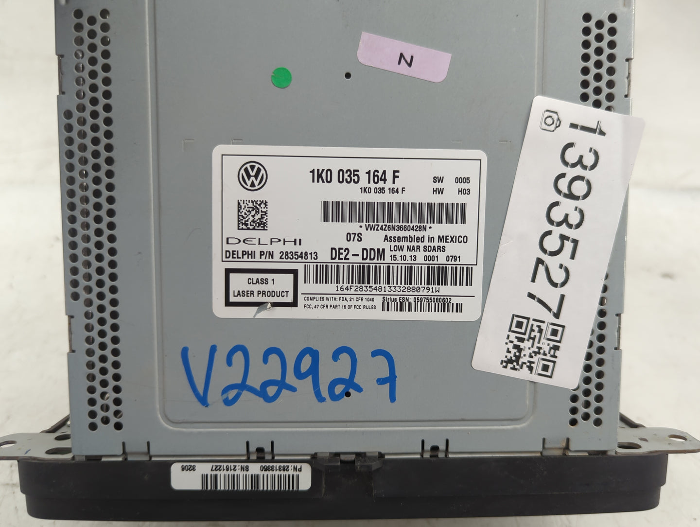 2014 Volkswagen Jetta Radio AM FM Cd Player Receiver Replacement P/N:1K0 035 164 F Fits Fits 2013 2015 OEM Used Auto Parts -