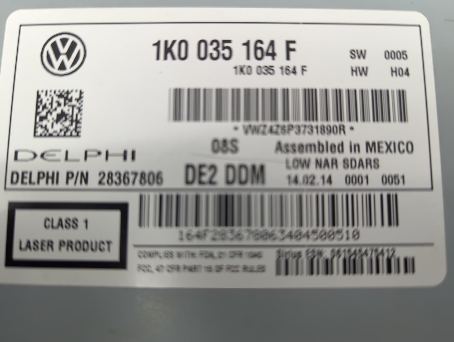 2014 Volkswagen Jetta Radio AM FM Cd Player Receiver Replacement P/N:28367806 1K0 035 164 F Fits Fits 2013 2015 OEM Used Aut