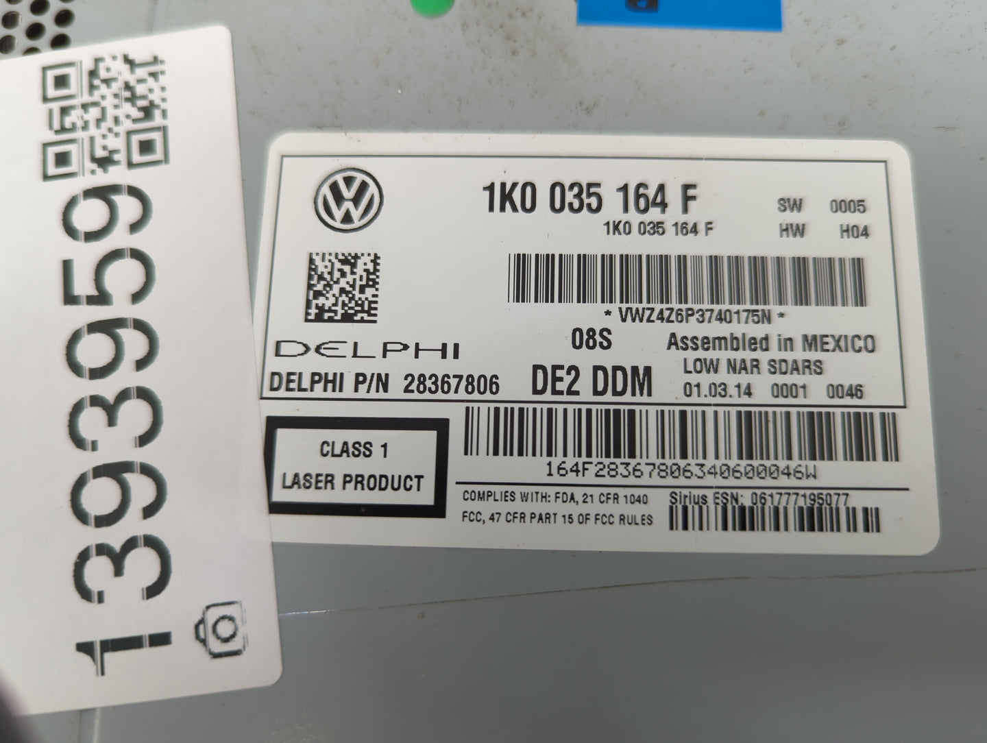 2014 Volkswagen Jetta Radio AM FM Cd Player Receiver Replacement P/N:1K0035164F Fits Fits 2013 2015 OEM Used Auto Parts - Oe