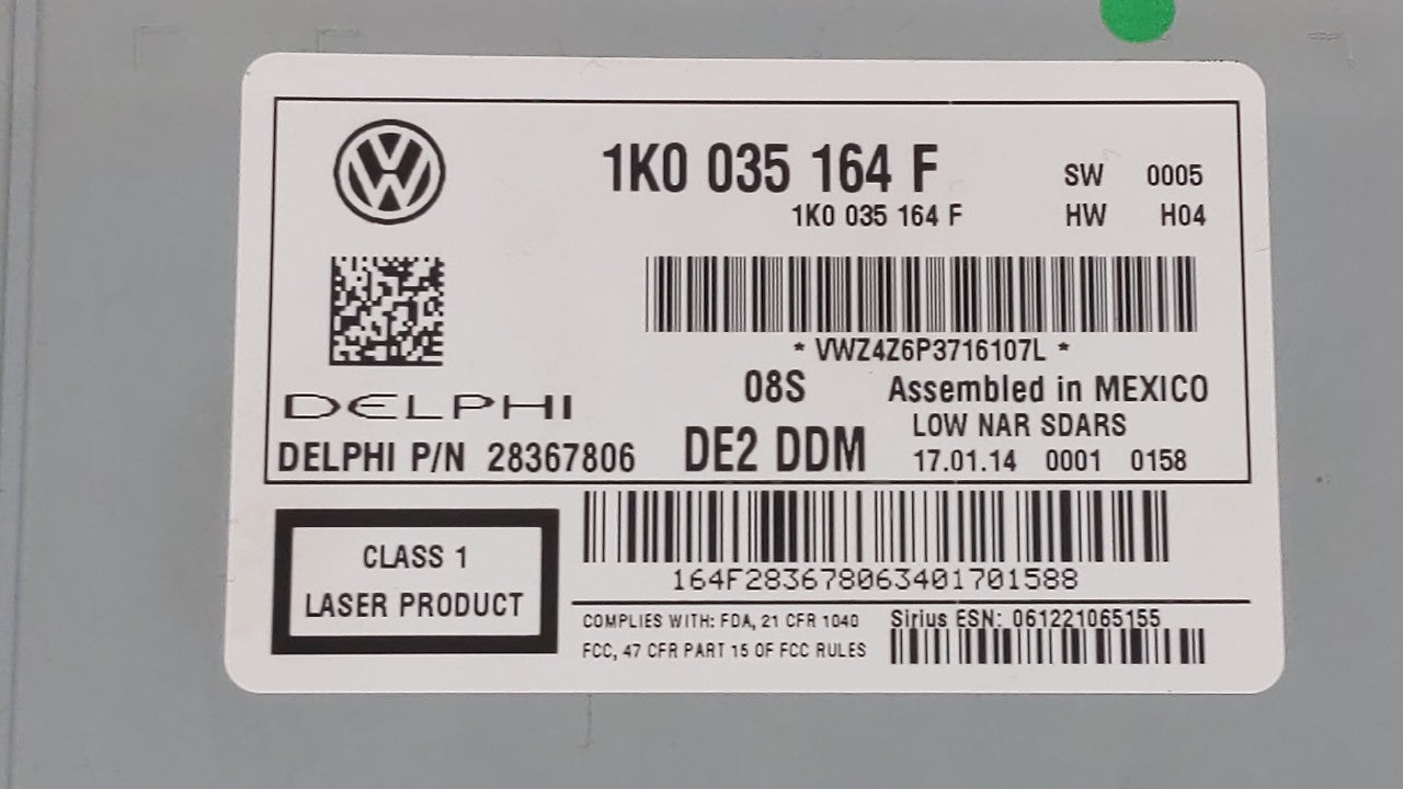 2014 Volkswagen Jetta Radio AM FM Cd Player Receiver Replacement P/N:1K0035164F 1K0 035 164 F Fits Fits 2013 2015 OEM Used A