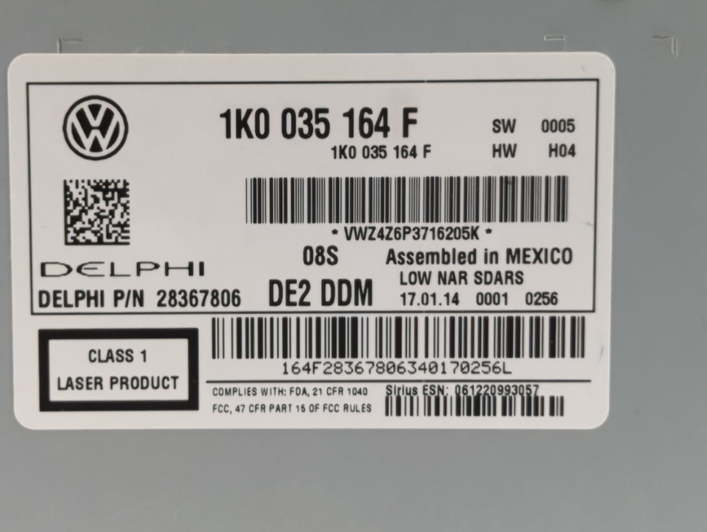 2014 Volkswagen Jetta Radio AM FM Cd Player Receiver Replacement P/N:1K0035164F 1K0 035 164 F Fits Fits 2013 2015 OEM Used A