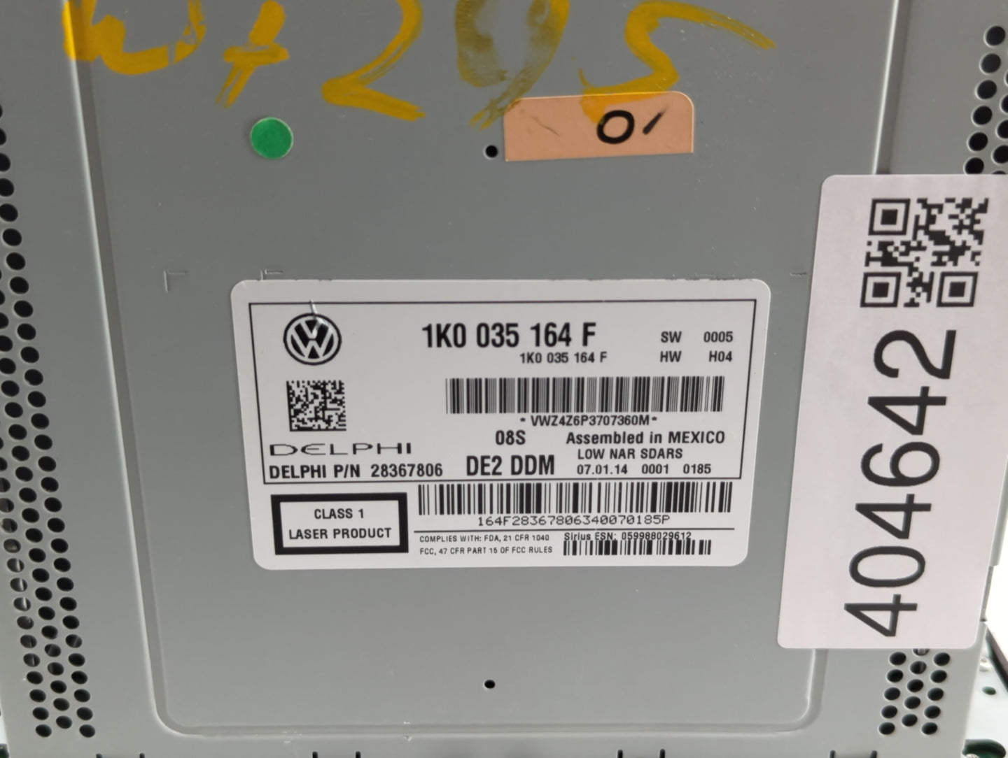2014 Volkswagen Jetta Radio AM FM Cd Player Receiver Replacement P/N:1K0035164F 1K0 035 164 F Fits Fits 2013 2015 OEM Used A