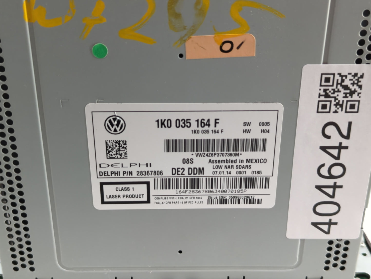 2014 Volkswagen Jetta Radio AM FM Cd Player Receiver Replacement P/N:1K0035164F 1K0 035 164 F Fits Fits 2013 2015 OEM Used A