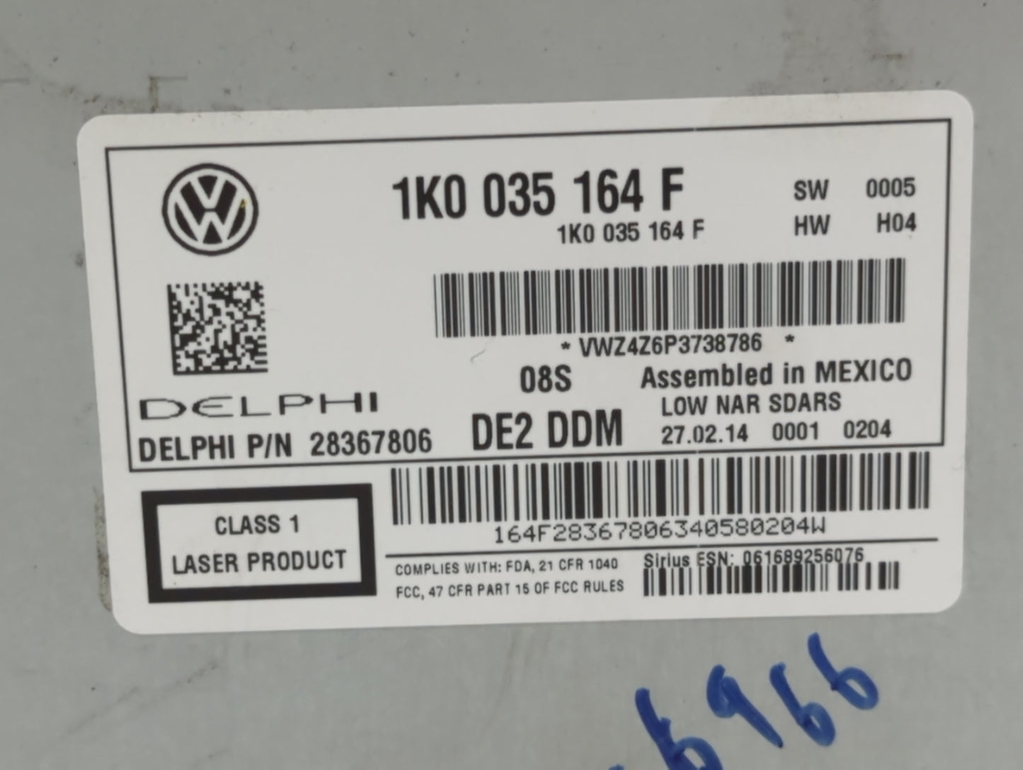2014 Volkswagen Jetta Radio AM FM Cd Player Receiver Replacement P/N:1K0035164F 1K0 035 164 F Fits Fits 2013 2015 OEM Used A