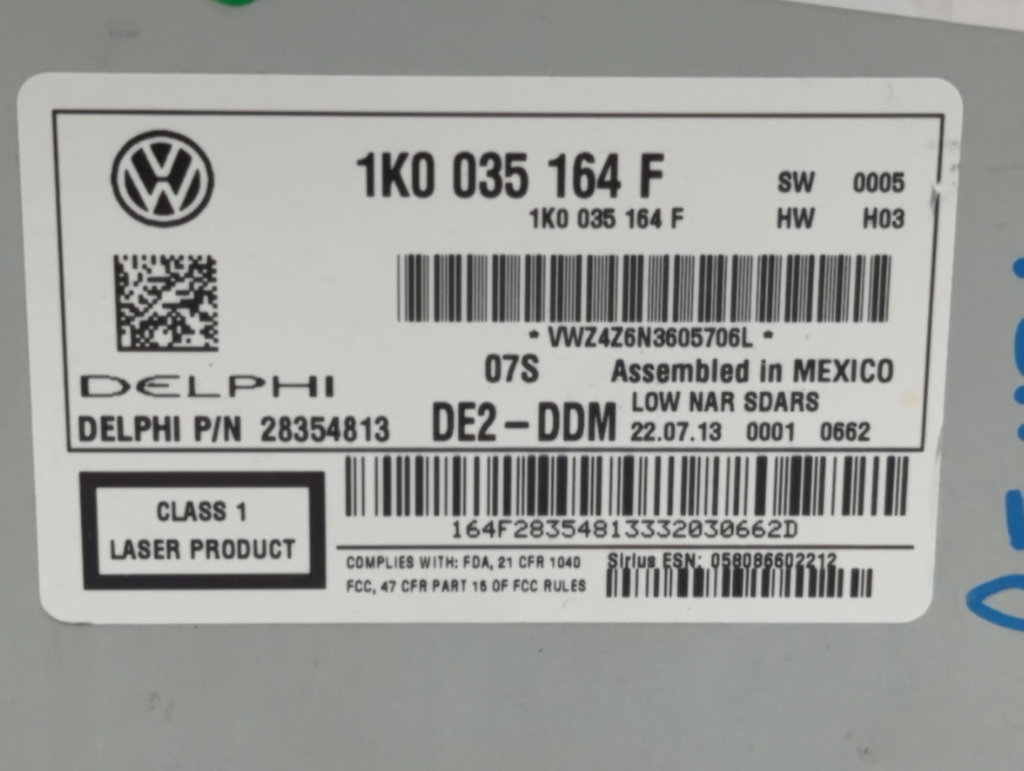 2014 Volkswagen Jetta Radio AM FM Cd Player Receiver Replacement P/N:1K0035164F 1K0 035 164 F Fits Fits 2013 2015 OEM Used A