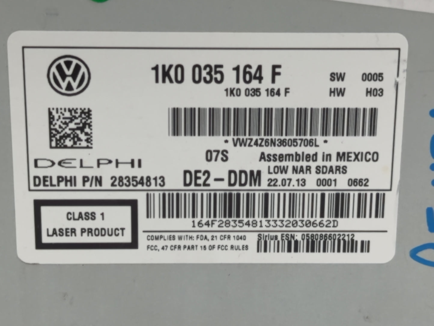 2014 Volkswagen Jetta Radio AM FM Cd Player Receiver Replacement P/N:1K0035164F 1K0 035 164 F Fits Fits 2013 2015 OEM Used A