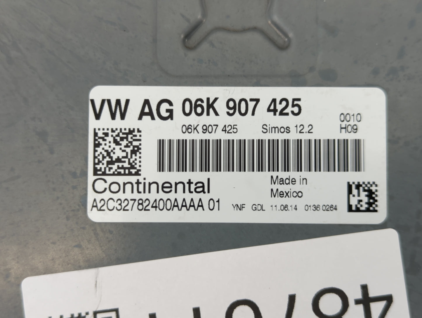 2014 Volkswagen Jetta PCM Engine Control Computer ECU ECM PCU OEM P/N:06K 907 425 06K 906 070 C, 06K 906 070 F Fits OEM Used
