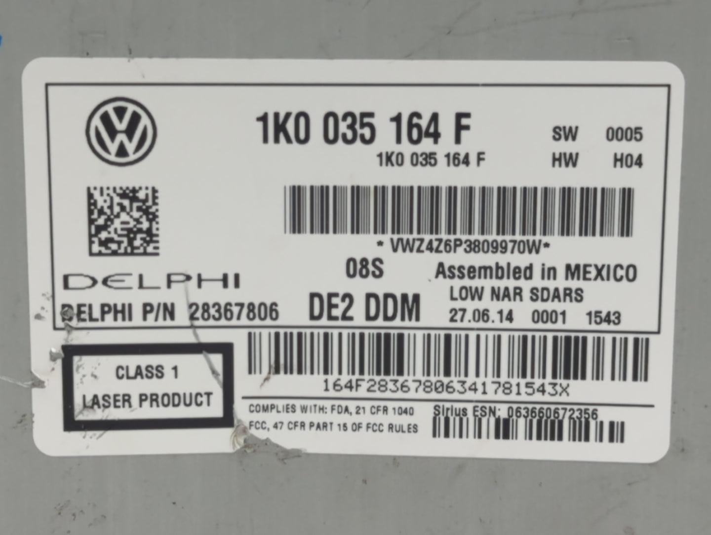 2014 Volkswagen Jetta Radio AM FM Cd Player Receiver Replacement P/N:1K0035164F 1K0 035 164 F Fits Fits 2013 2015 OEM Used A