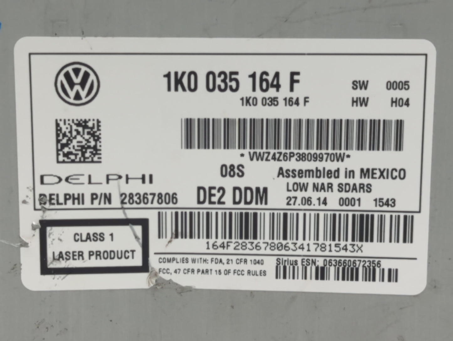 2014 Volkswagen Jetta Radio AM FM Cd Player Receiver Replacement P/N:1K0035164F 1K0 035 164 F Fits Fits 2013 2015 OEM Used A