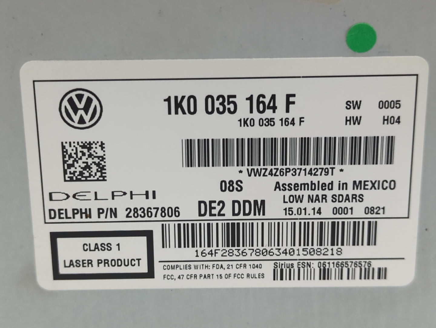 2014 Volkswagen Jetta Radio AM FM Cd Player Receiver Replacement P/N:1K0 035 164 F Fits Fits 2013 2015 OEM Used Auto Parts -