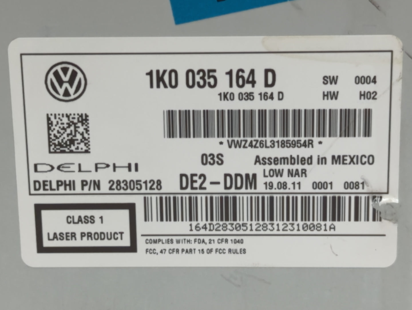 2011-2014 Volkswagen Jetta Radio AM FM Cd Player Receiver Replacement P/N:1K0 035 164 D 1K0 035 164 F Fits OEM Used Auto Par