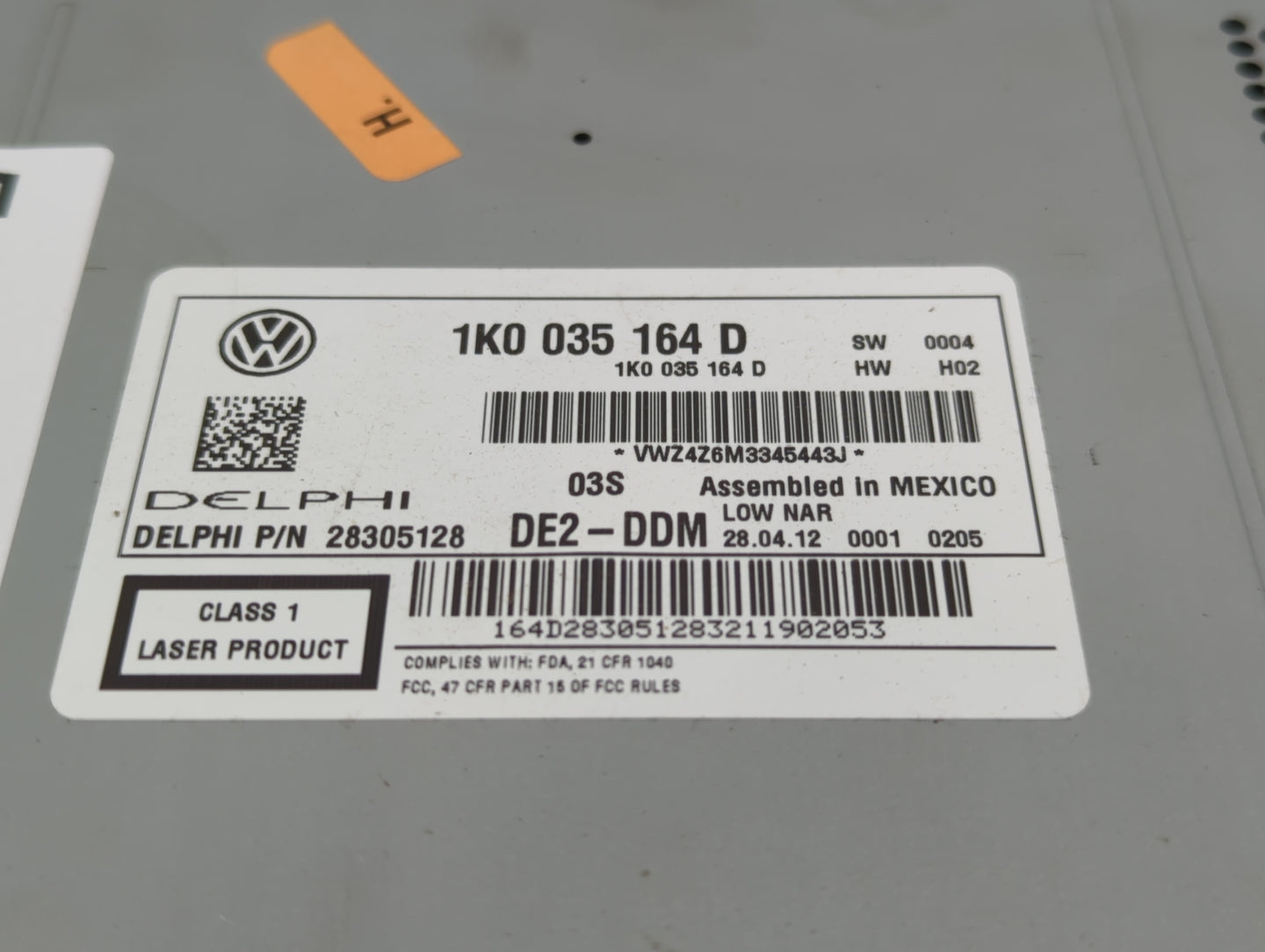 2011-2014 Volkswagen Jetta Radio AM FM Cd Player Receiver Replacement P/N:1K0 035 164 D 1K0 035 180 AE Fits OEM Used Auto Pa