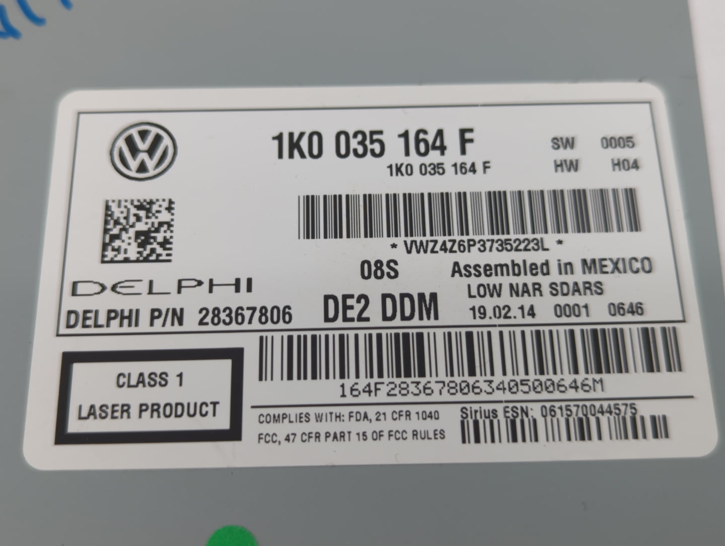 2014 Volkswagen Jetta Radio AM FM Cd Player Receiver Replacement P/N:1K0 035 164 F Fits Fits 2013 2015 OEM Used Auto Parts -