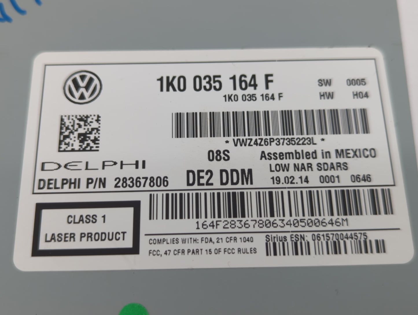2014 Volkswagen Jetta Radio AM FM Cd Player Receiver Replacement P/N:1K0 035 164 F Fits Fits 2013 2015 OEM Used Auto Parts -