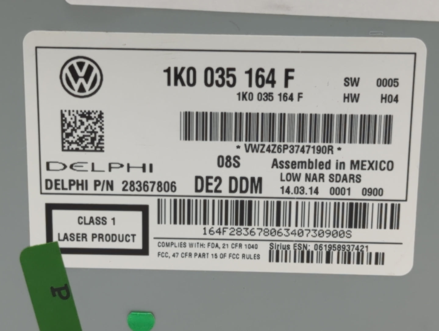 2014 Volkswagen Jetta Radio AM FM Cd Player Receiver Replacement P/N:1K0 035 164 F Fits Fits 2013 2015 OEM Used Auto Parts -