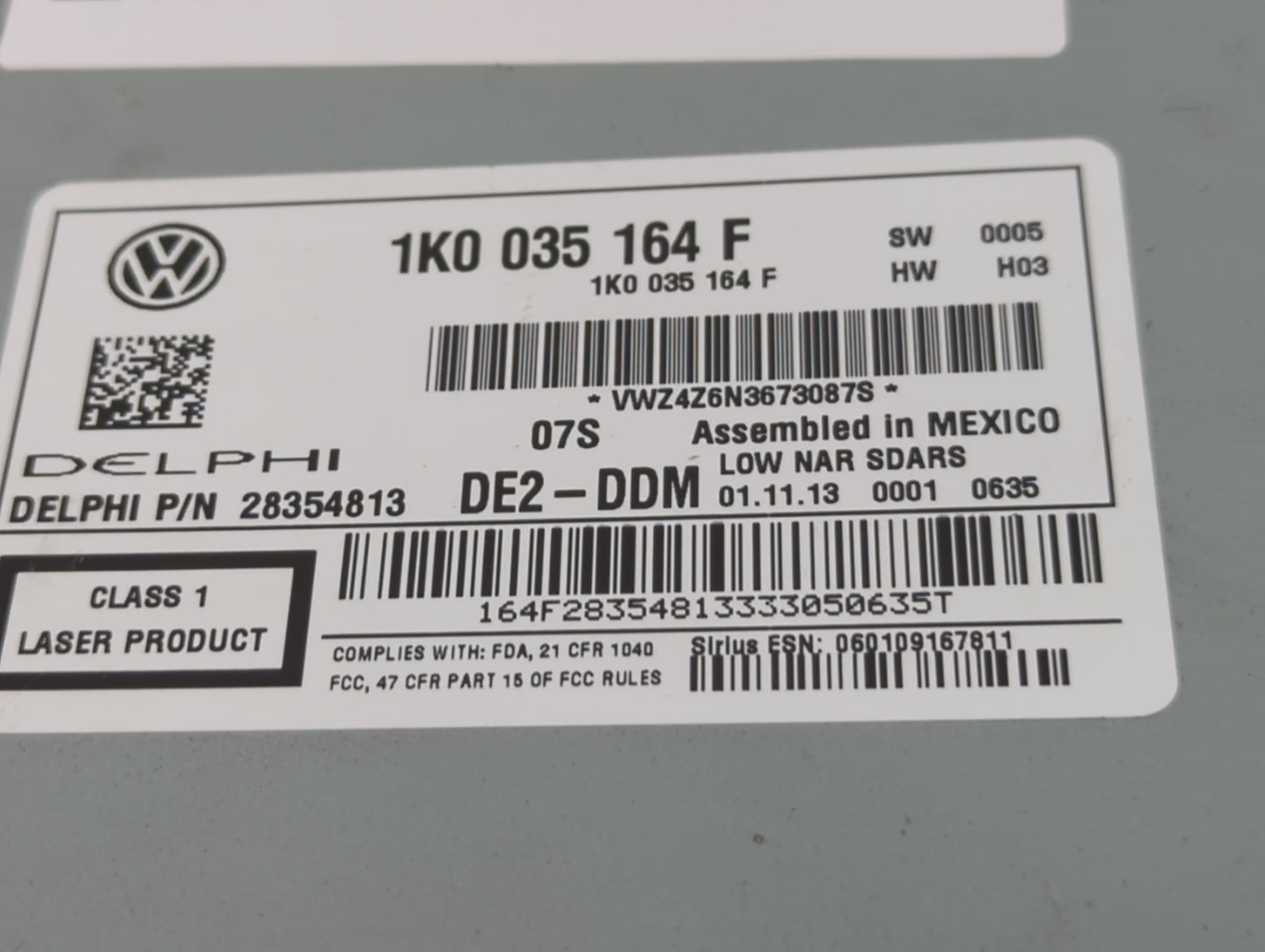 2014 Volkswagen Jetta Radio AM FM Cd Player Receiver Replacement P/N:1K0 035 164 F Fits Fits 2013 2015 OEM Used Auto Parts -