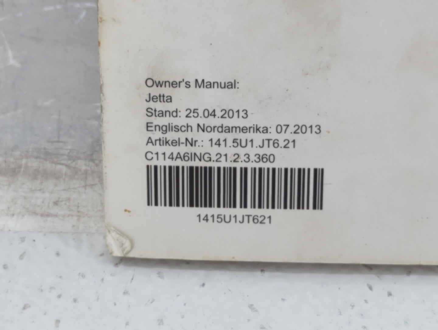 2014 Volkswagen Jetta Owners Manual Book Guide P/N:1415U1JT621 OEM Used Auto Parts - Oemusedautoparts1.com