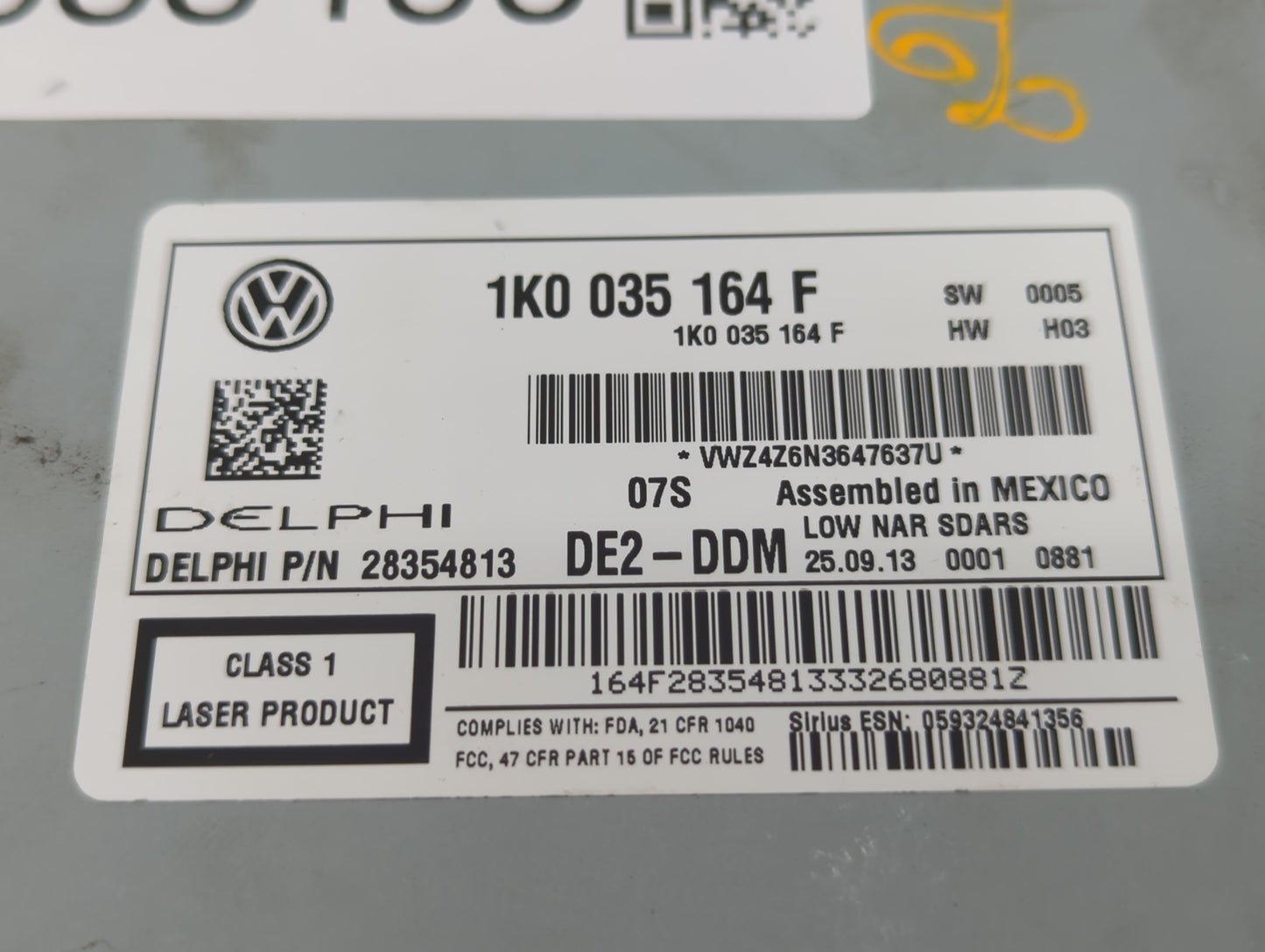 2014 Volkswagen Jetta Radio AM FM Cd Player Receiver Replacement P/N:1K0 035 164 F Fits Fits 2013 2015 OEM Used Auto Parts -
