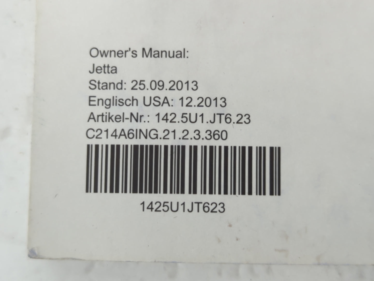 2014 Volkswagen Jetta Owners Manual Book Guide P/N:1425U1JT623 OEM Used Auto Parts - Oemusedautoparts1.com