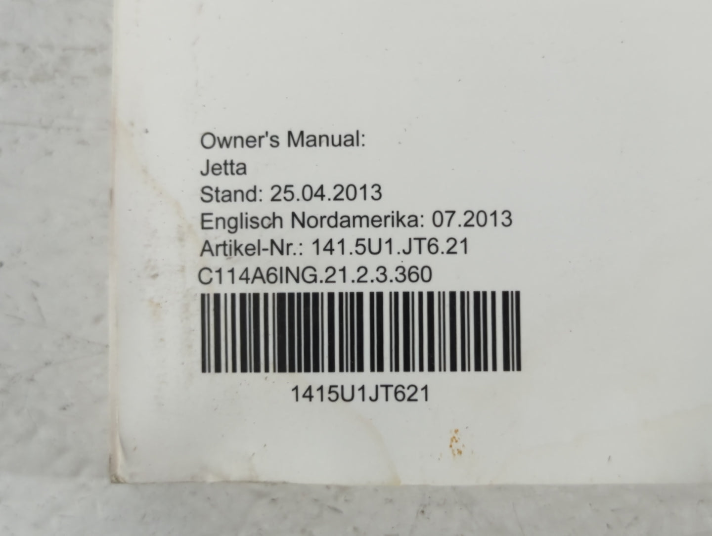 2014 Volkswagen Jetta Owners Manual Book Guide P/N:1415U1JT621 OEM Used Auto Parts - Oemusedautoparts1.com