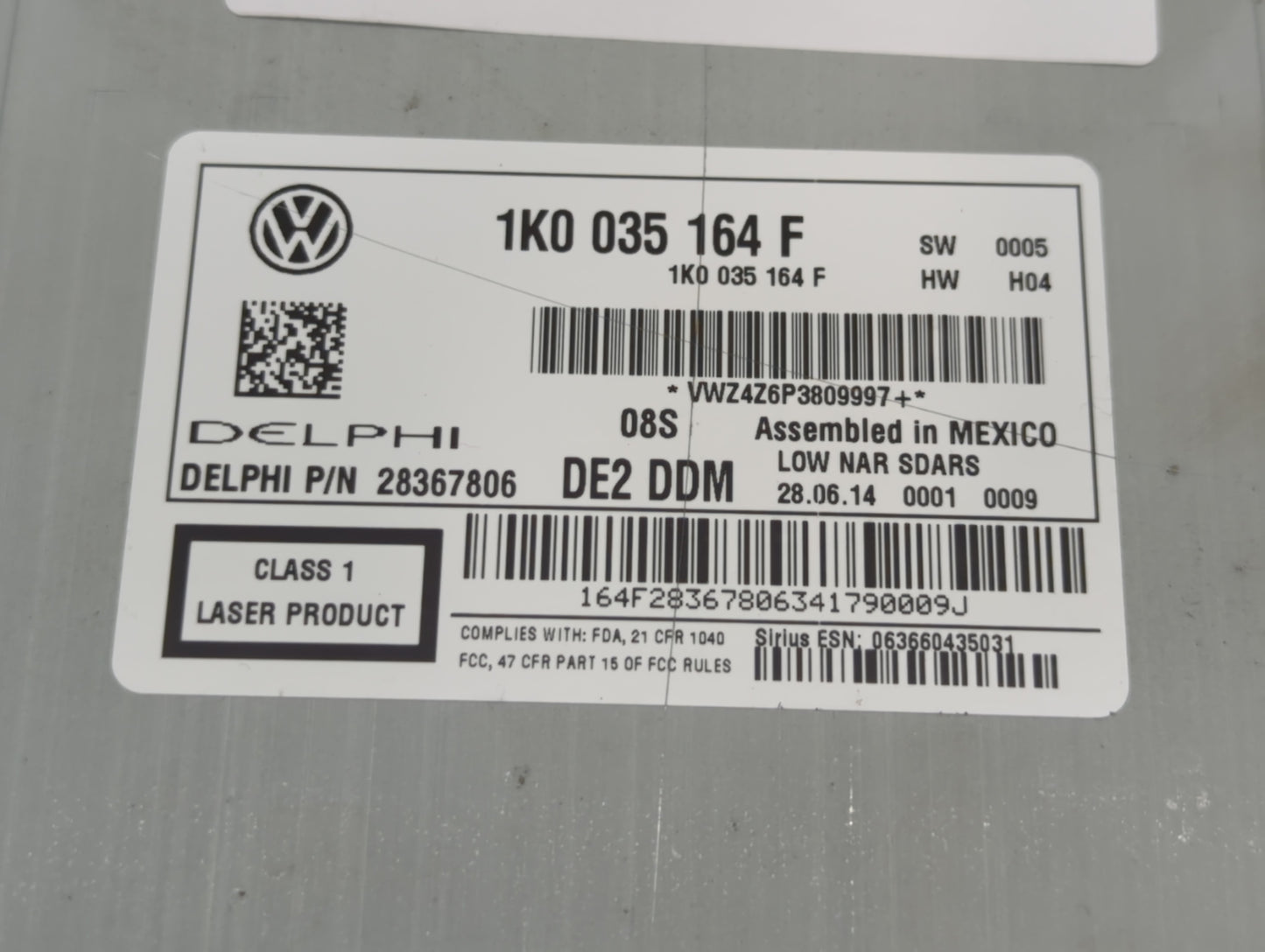 2014 Volkswagen Jetta Radio AM FM Cd Player Receiver Replacement P/N:1K0 035 164 F Fits Fits 2013 2015 OEM Used Auto Parts -