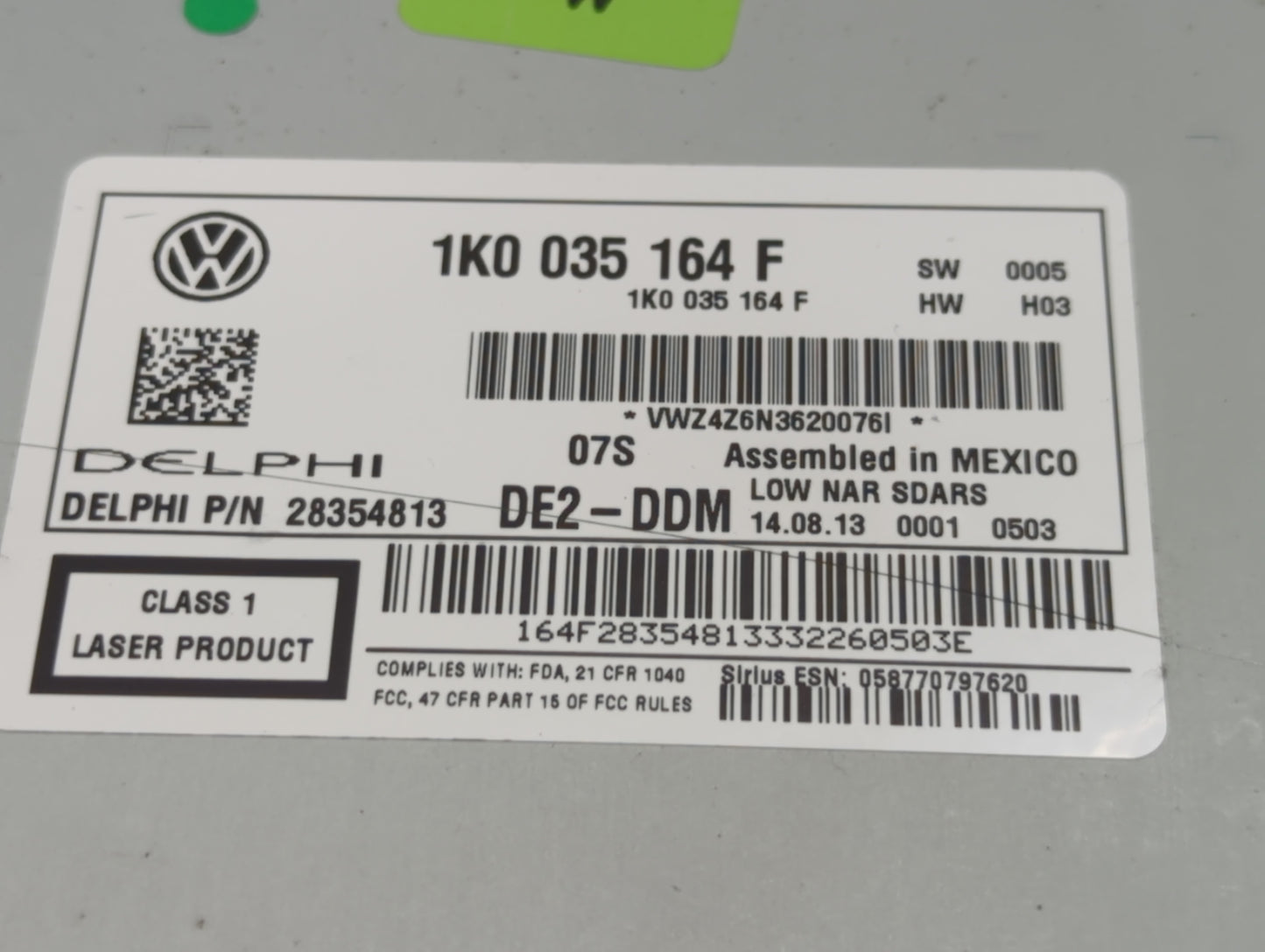 2014 Volkswagen Jetta Radio AM FM Cd Player Receiver Replacement P/N:1K0 035 164 F Fits Fits 2013 2015 OEM Used Auto Parts -