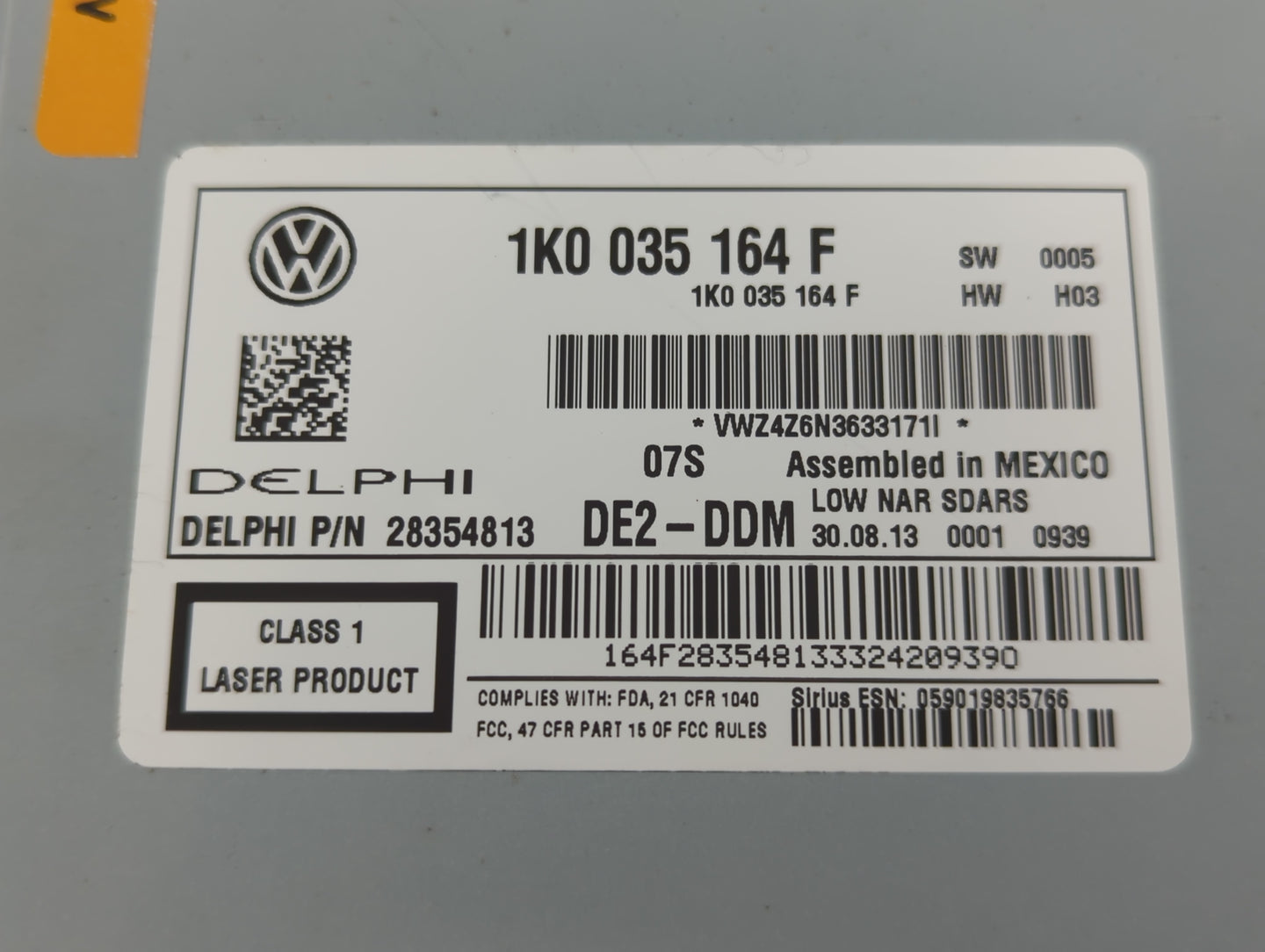 2014 Volkswagen Jetta Radio AM FM Cd Player Receiver Replacement P/N:1K0 035 164 F Fits Fits 2013 2015 OEM Used Auto Parts -
