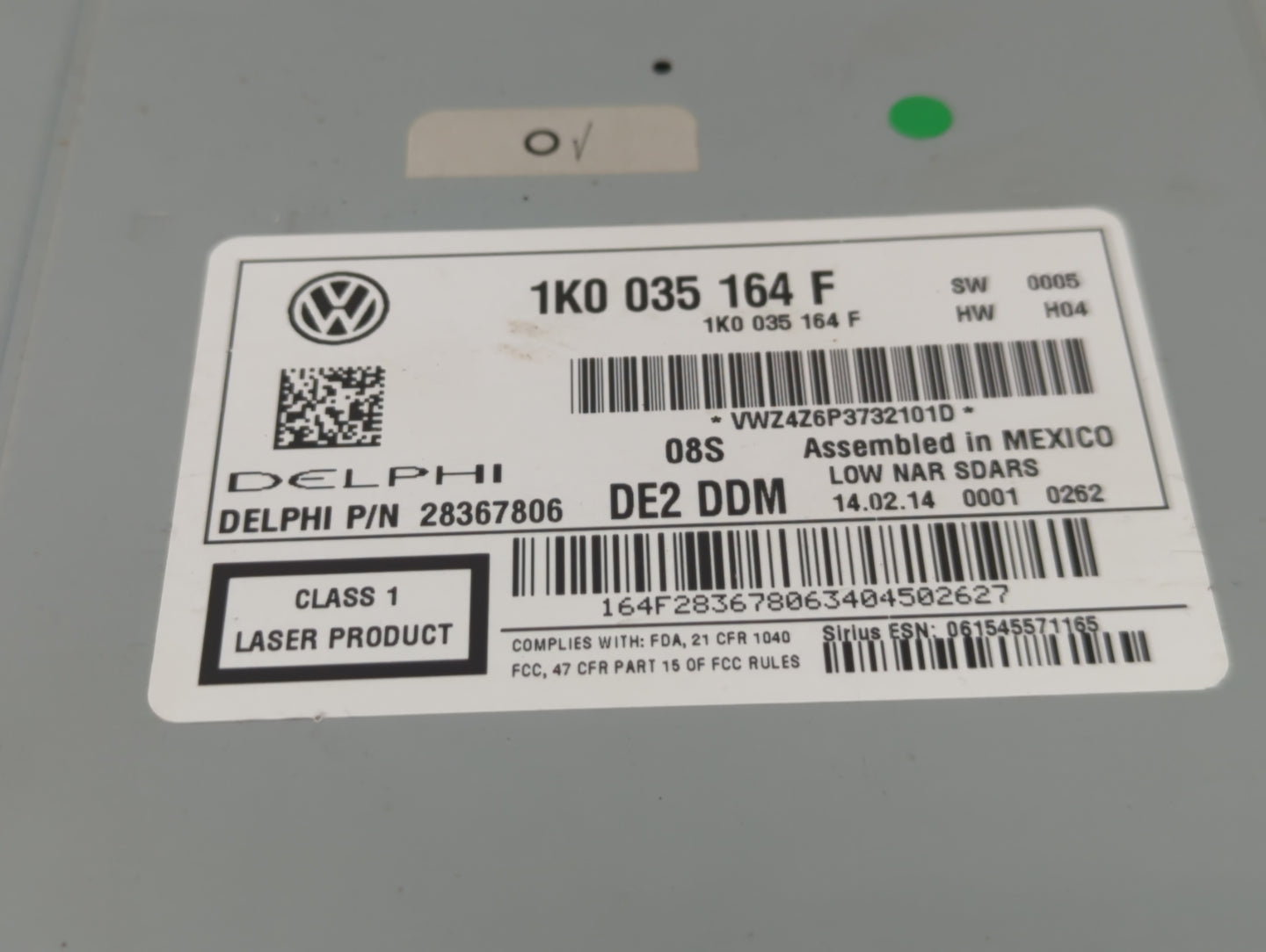 2014 Volkswagen Jetta Radio AM FM Cd Player Receiver Replacement P/N:1K0 035 164 F Fits Fits 2013 2015 OEM Used Auto Parts -