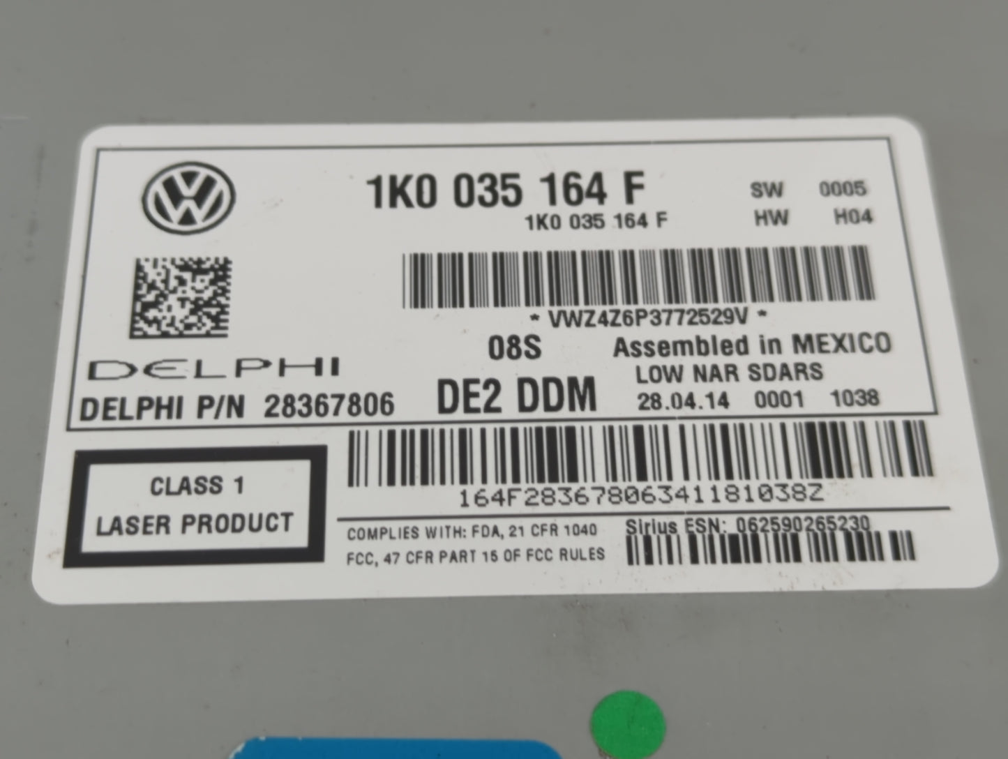 2014 Volkswagen Jetta Radio AM FM Cd Player Receiver Replacement P/N:1K0 035 164 F Fits Fits 2013 2015 OEM Used Auto Parts -
