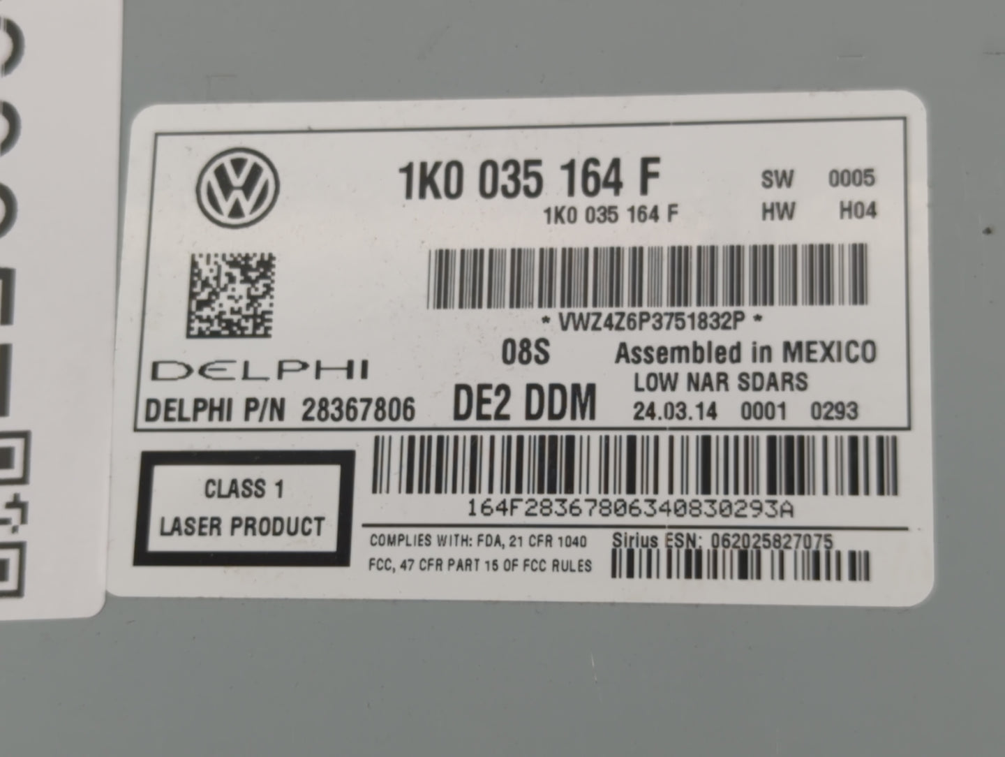 2012-2015 Volkswagen Passat Radio AM FM Cd Player Receiver Replacement P/N:1K0 035 164 F Fits Fits 2011 2012 2013 2014 2015 